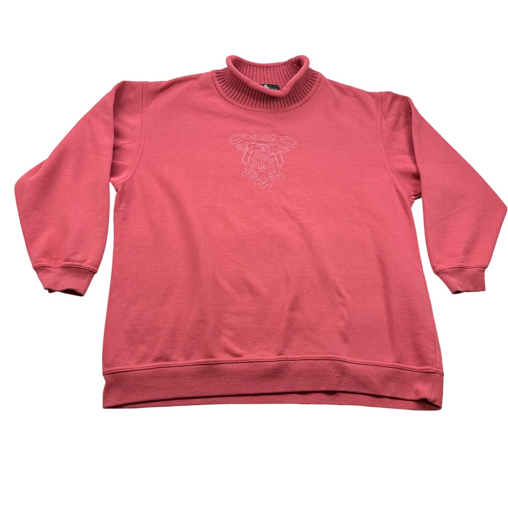 Hunt Club Vintage Rose Pink Mock Neck Sweatshirt Embroidered Crest Pullover PLL